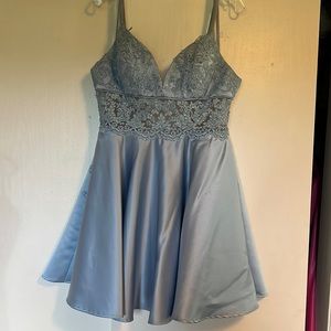 Worn once light blue floral short homecoming dress